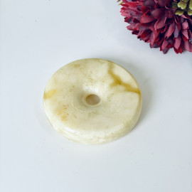 Unique Baltic Amber Milky White Donut Pendant, Natural Amber Circle Necklace