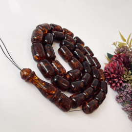 Massive Dark Cognac Red Amber Islamic Prayer Beads, Vintage Baltic Amber Rosary 33 Beads