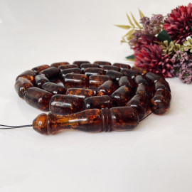 Massive Dark Cognac Red Amber Islamic Prayer Beads, Vintage Baltic Amber Rosary 33 Beads