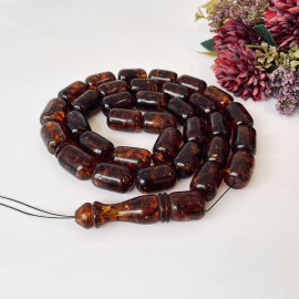 Massive Dark Cognac Red Amber Islamic Prayer Beads, Vintage Baltic Amber Rosary 33 Beads