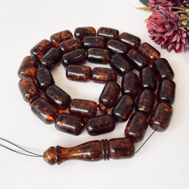 Massive Dark Cognac Red Amber Islamic Prayer Beads, Vintage Baltic Amber Rosary 33 Beads