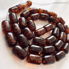 Massive Dark Cognac Red Amber Islamic Prayer Beads, Vintage Baltic Amber Rosary 33 Beads