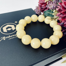 Milky White Baltic Amber Beaded Bracelet, Natural Amber Beads ~16 mm