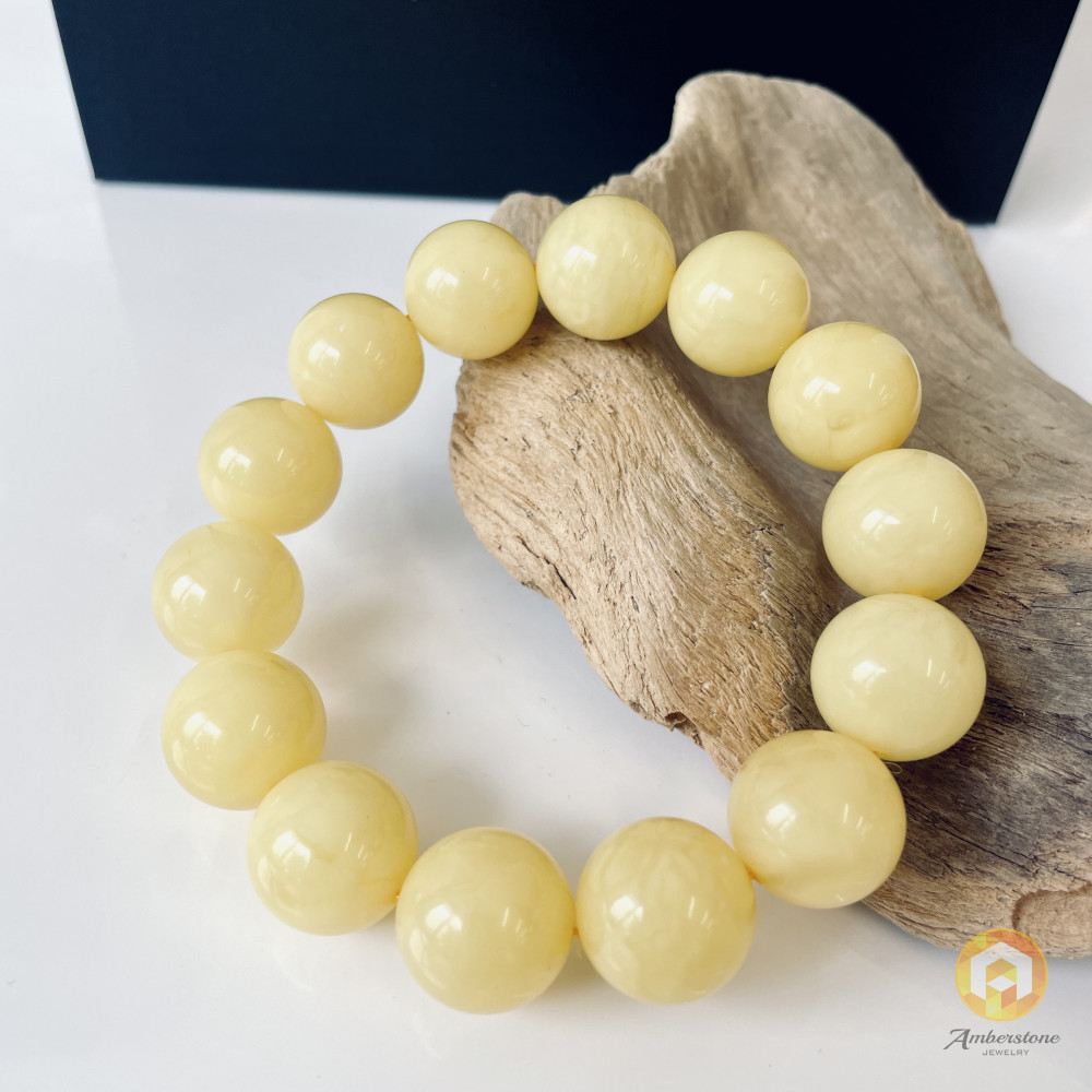 Milky White Baltic Amber Beaded Bracelet