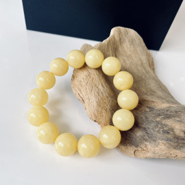 Milky White Baltic Amber Beaded Bracelet, Natural Amber Beads ~16 mm
