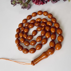 🎥 Vintage Brown Islamic Prayer Beads, 45 Olive Beads Baltic Amber Tasbih