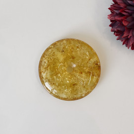 Yellow Baltic Amber Donut Pendant, Light Cognac Amber with Inclusion