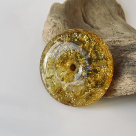 Yellow Baltic Amber Donut Pendant, Light Cognac Amber with Inclusion