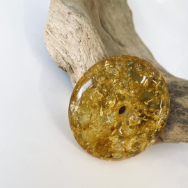 Yellow Baltic Amber Donut Pendant, Light Cognac Amber with Inclusion