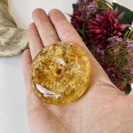 Yellow Baltic Amber Donut Pendant, Light Cognac Amber with Inclusion