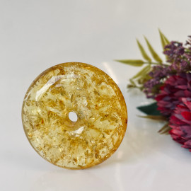 Yellow Baltic Amber Donut Pendant, Light Cognac Amber with Inclusion