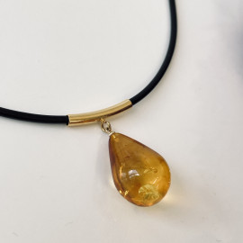 NEW Cognac Baltic Amber Tear Drop Pendant, Natural Amber Necklace on Leather Cord