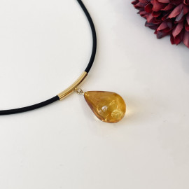 NEW Cognac Baltic Amber Tear Drop Pendant, Natural Amber Necklace on Leather Cord
