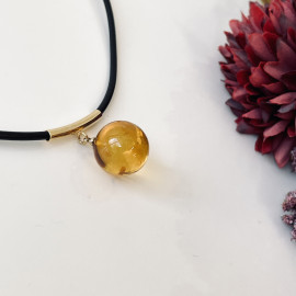 NEW Cognac Baltic Amber Pendant, Natural Amber Necklace on Leather Cord