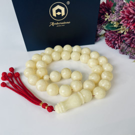 Natural White Cludy Amber Tasbih, White Baltic Amber Misbaha