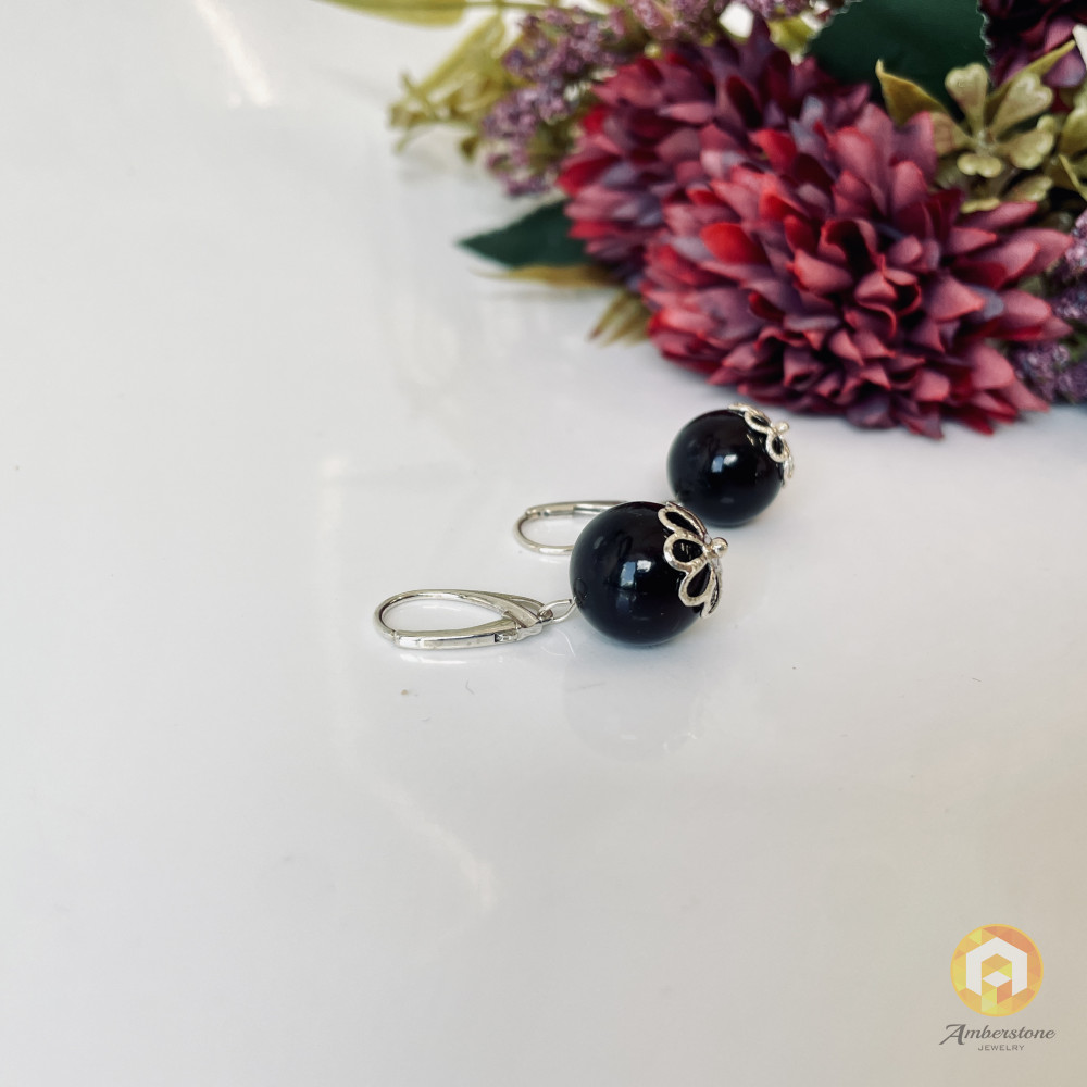 Cherry Baltic Amber Earrings, Natural Amber in 925 Sterling Silver