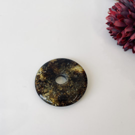 Premium Quality Genuine Baltic Amber Donut Pendant in Yellow Tiger