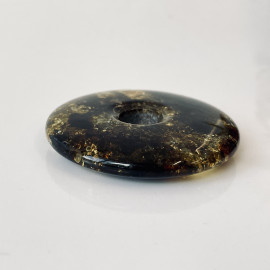 Premium Quality Genuine Baltic Amber Donut Pendant in Yellow Tiger