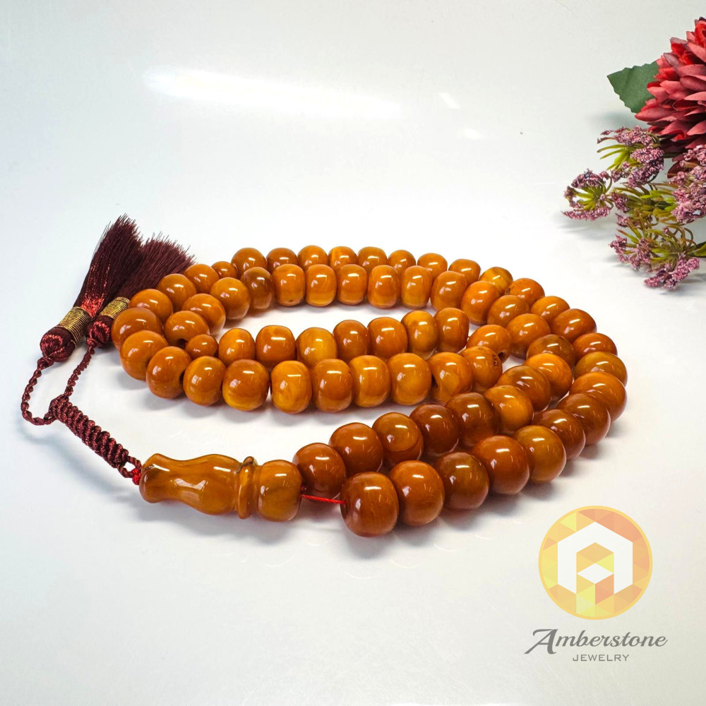 Old German Amber Islamic Prayer Beads, Natural Baltic Amber Tasbih, Vintage Orange Misbaha