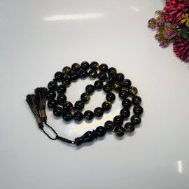 Green Black Round Amber Prayer Beads, Natural Baltic Amber