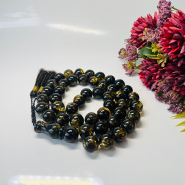 Green Black Round Amber Prayer Beads, Natural...