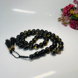 Green Black Round Amber Prayer Beads, Natural Baltic Amber
