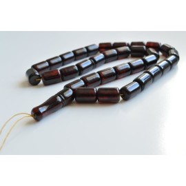 Red Cherry color Baltic Amber Islamic Prayer Beads 80 grams 19 x 3 mm rosary Muslim Rosary مسبحة, Barrel Beads, 33 beads