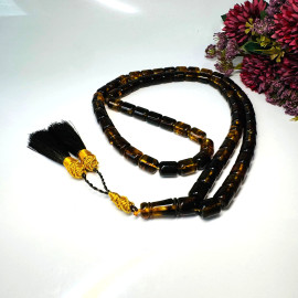 Green Black Baltic Amber Misbaha, Natural...