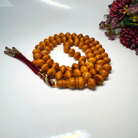 Old Dark Orange German Amber Pressed Stone Amber Prayer Beads
