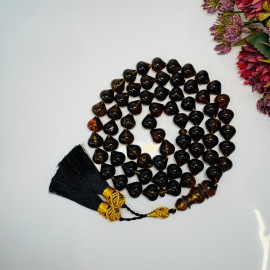 NEW Green Black Amber Beads with Plant Inclusions, Green Baltic Amber Misbaha 66 Beads