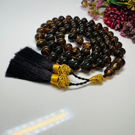 NEW Green Black Amber Beads with Plant Inclusions, Green Baltic Amber Misbaha 66 Beads