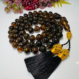 NEW Green Black Amber Beads with Plant Inclusions, Green Baltic Amber Misbaha 66 Beads