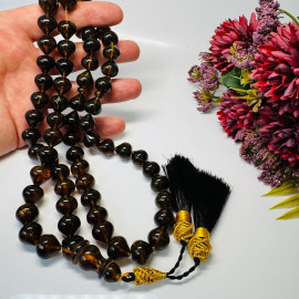 NEW Green Black Amber Beads with Plant Inclusions, Green Baltic Amber Misbaha 66 Beads