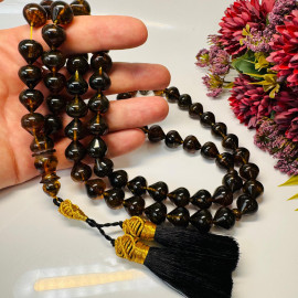 NEW Green Black Amber Beads with Plant Inclusions, Green Baltic Amber Misbaha 66 Beads