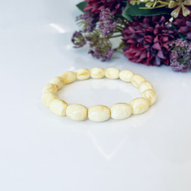 Oval Beaded Amber Bracelet, White Amber Beads
