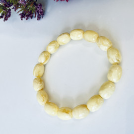 Oval Beaded Amber Bracelet, White Amber Beads