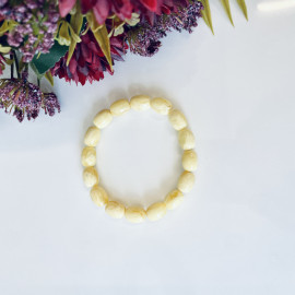 Oval Beaded Amber Bracelet, White Amber Beads
