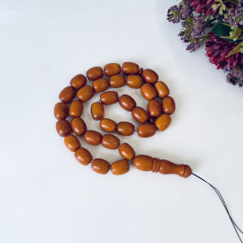 Old German Amber Islamic Prayer Beads, Natural Baltic Amber Tasbih, Vintage Brown Misbaha