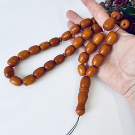 Old German Amber Islamic Prayer Beads, Natural Baltic Amber Tasbih, Vintage Brown Misbaha