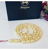 White Baltic Amber Misbaha – 66 Barrel Beads Natural Islamic Prayer Beads