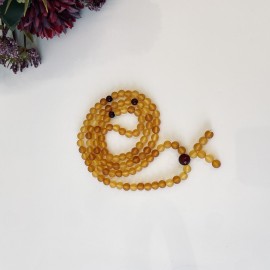 Unpolished Yellow Baltic Amber Mala, Natural Amber Mala with Cherry Separators