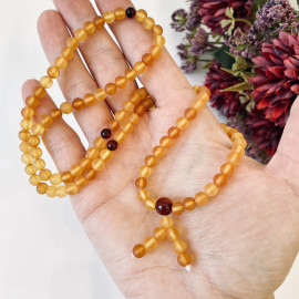 Unpolished Yellow Baltic Amber Mala, Natural Amber Mala with Cherry Separators