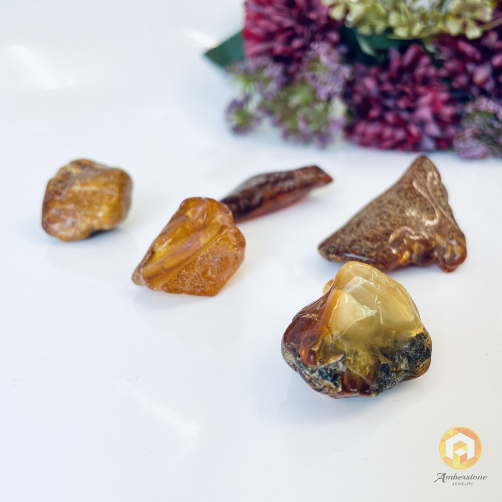 Raw Baltic Amber Stone, Set Natural Amber Lump