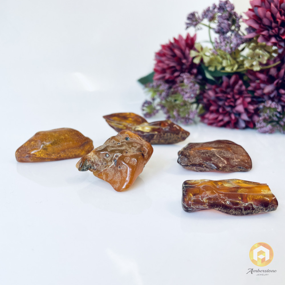 Raw Baltic Amber Stone, Set Natural Amber Lump