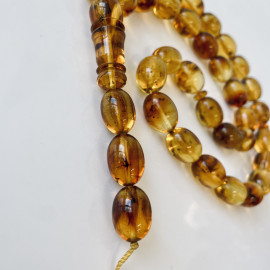 Natural Amber Prayer Beads with Insect Inclusions- Oval Baltic Amber Misbaha