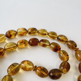 Natural Amber Prayer Beads with Insect Inclusions- Oval Baltic Amber Misbaha