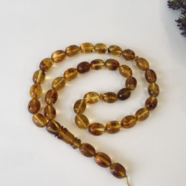 Natural Amber Prayer Beads with Insect Inclusions- Oval Baltic Amber Misbaha