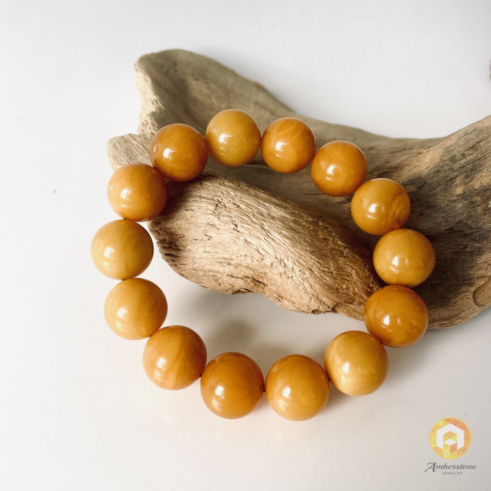 Orange Amber Beads, Baltic Amber Beaded Bracelet