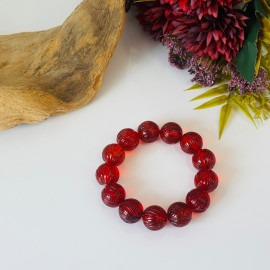 NEW Red Carved Amber Bracelet made of Natural...