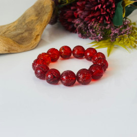Red Carved Amber Bracelet made of Natural Amber